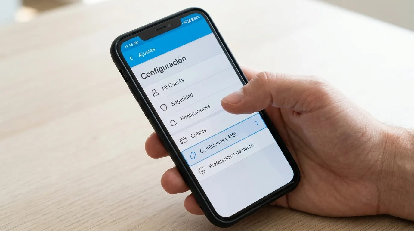 Pantalla de la app Mercado Pago con menú de configuración MSI