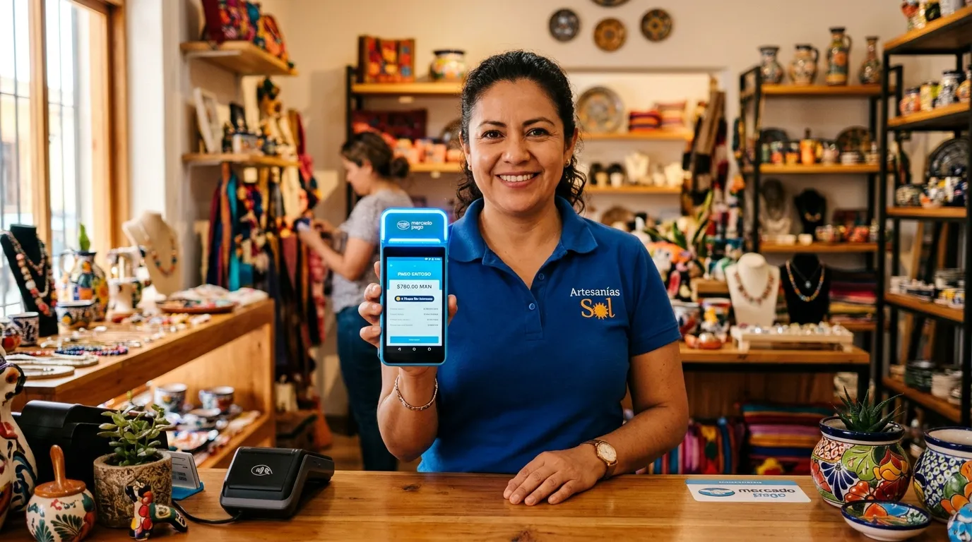 Mujer que cobra a meses con su terminal Point de Mercado Pago