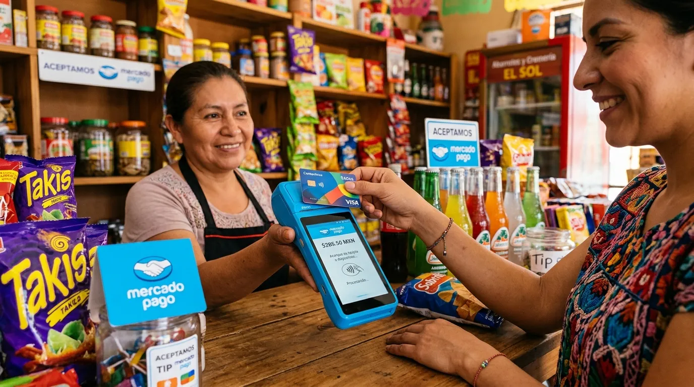  Comerciante cobrando con Mercado Pago Point en su negocio