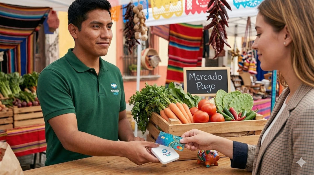 Persona comerciante usando una terminal Point Mini para cobrar con tarjeta en su negocio.