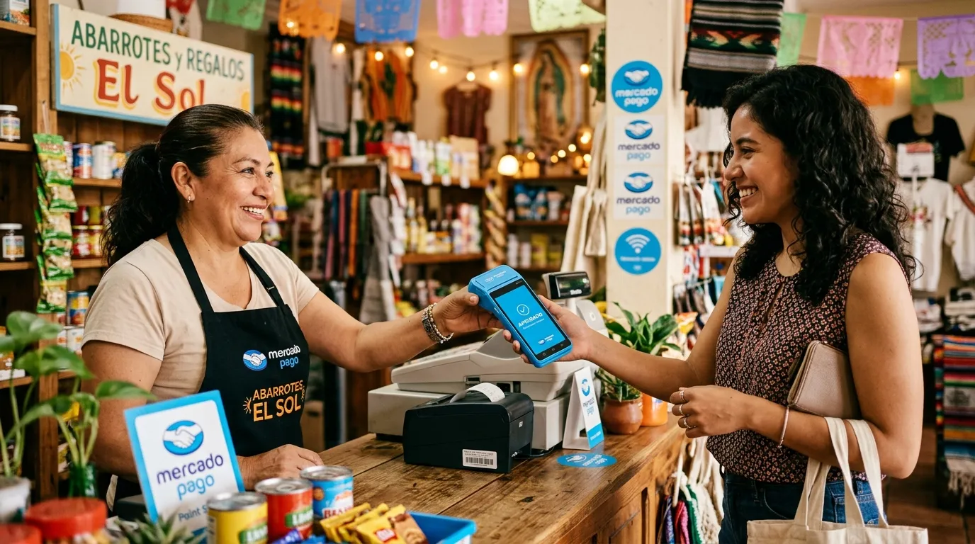 Persona realizando un pago con tarjeta en una terminal punto de venta dentro de una tienda en México.