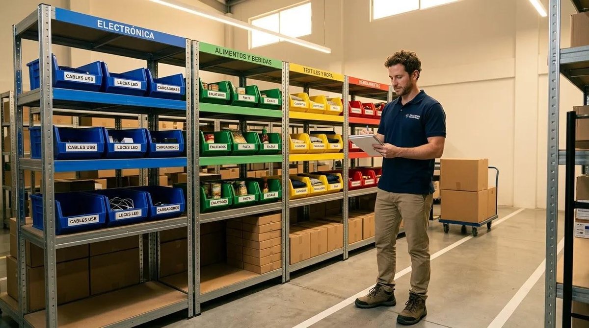 Persona realizando distintos tipos de inventario clasificados en el depósito de un negocio mexicano