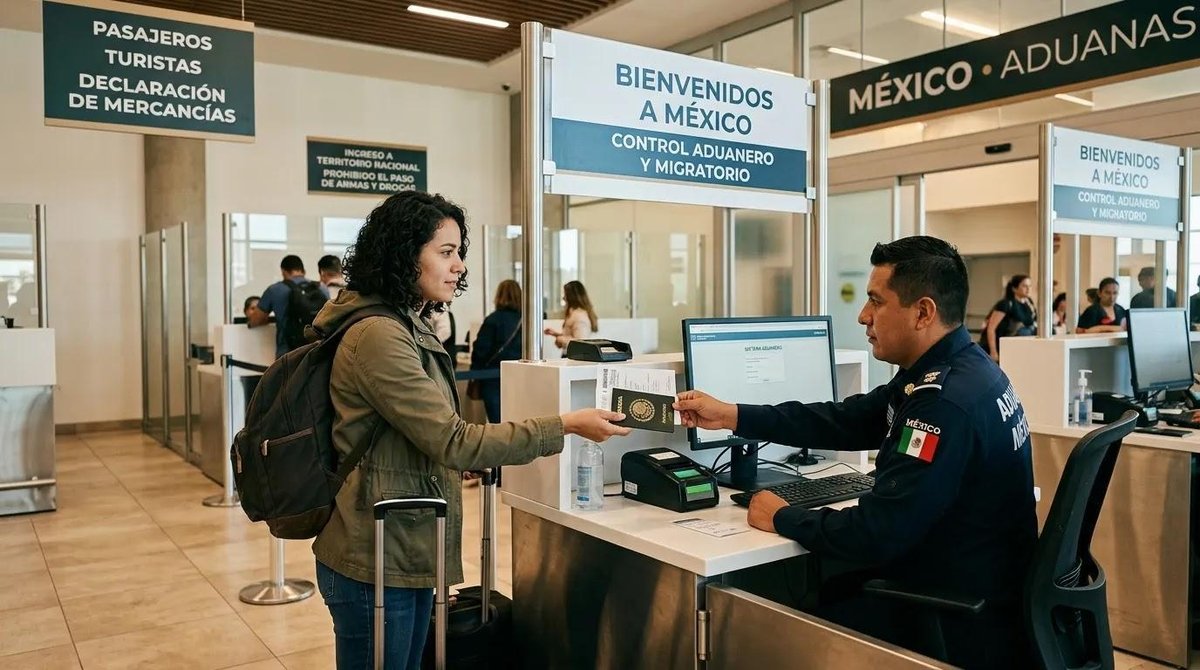Persona en el control aduanero de México presentando documentación