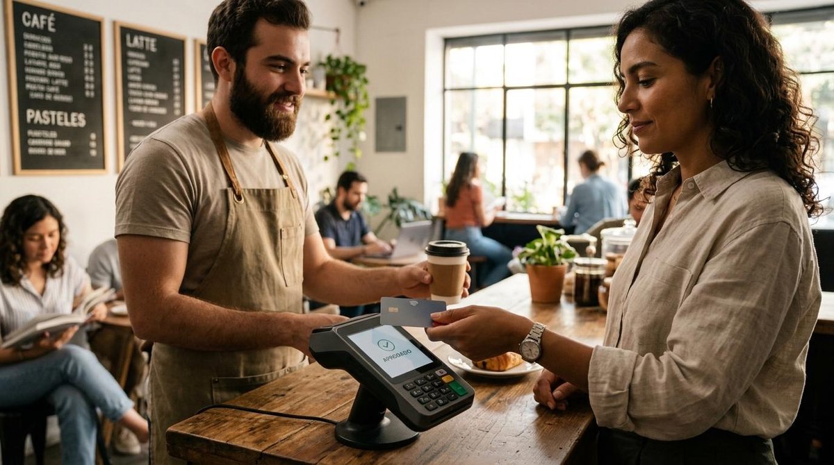 Proceso de funcionamiento de un terminal contactless para realizar pagos rápidos y seguros sin contacto.